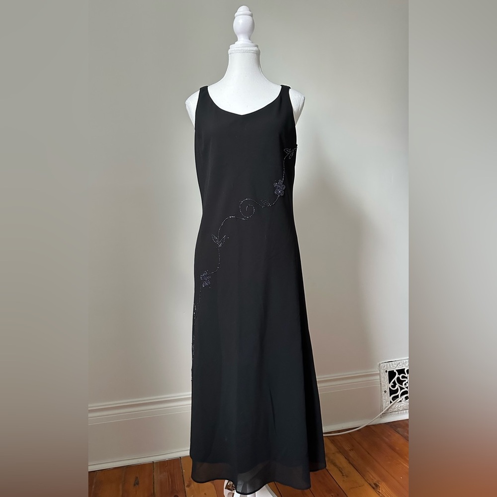 JESSICA Vintage Black Mesh Floral Embroidered Whimsigoth Maxi Dress Size 12
